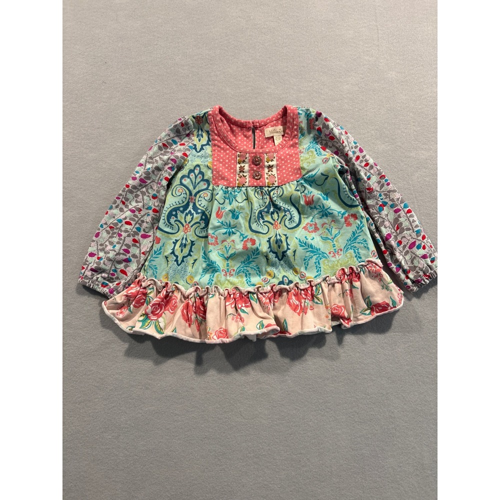 Matilda Jane Girls Mixed Print Floral Paisley Ruffle Tunic Top 18-24M